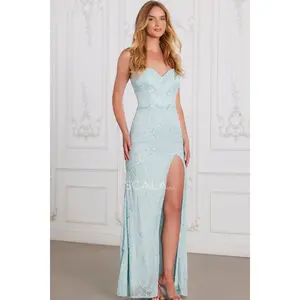 SCALA -80149 Strapless Sequin Beaded Prom Dress