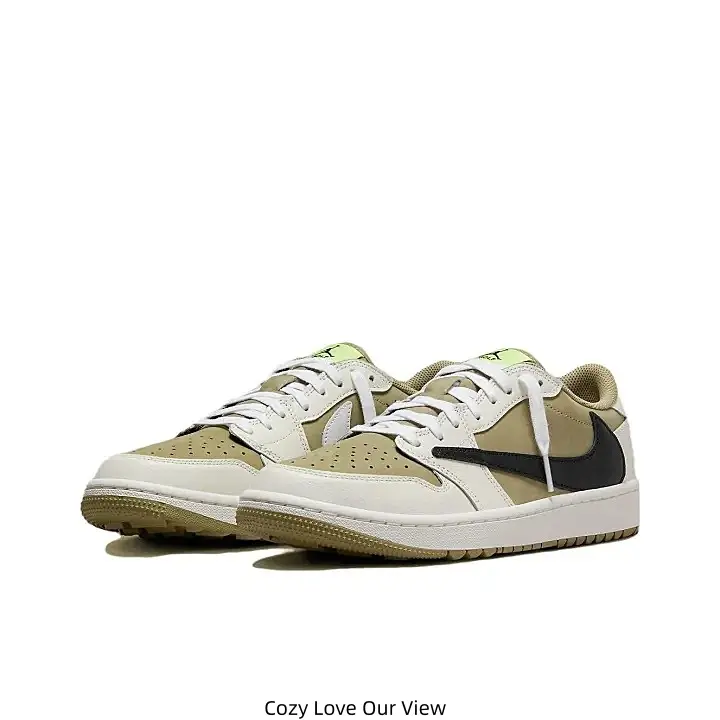 Off White Khaki Two-Tone Leather Low Top Casual Sneakers Black Inverted Swoosh Logo Khaki Rubber Outsole Daily Walking Trainers for Men Women Street Fashion