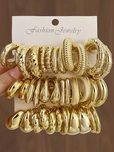 Women's Bold Sexy Trendy Ear Studs Set, 18 Pairs Water Drop Twist Gear C Shape Statement Earrings, Fashion Jewelry Accessories