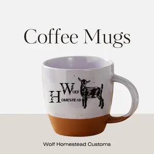 Wolf Homestead Logo 18oz Coffee Cup/Mug - Custom Design with Goat Graphic for Coffee Lovers