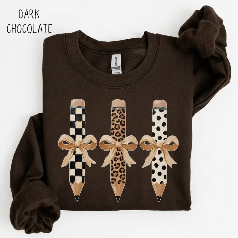 Pencil Bow Sweatshirt, Preppy Coquette Teacher Pullover, Cute Educator Graphic Crewneck Shirt, Back To School Outfit Gift Idea