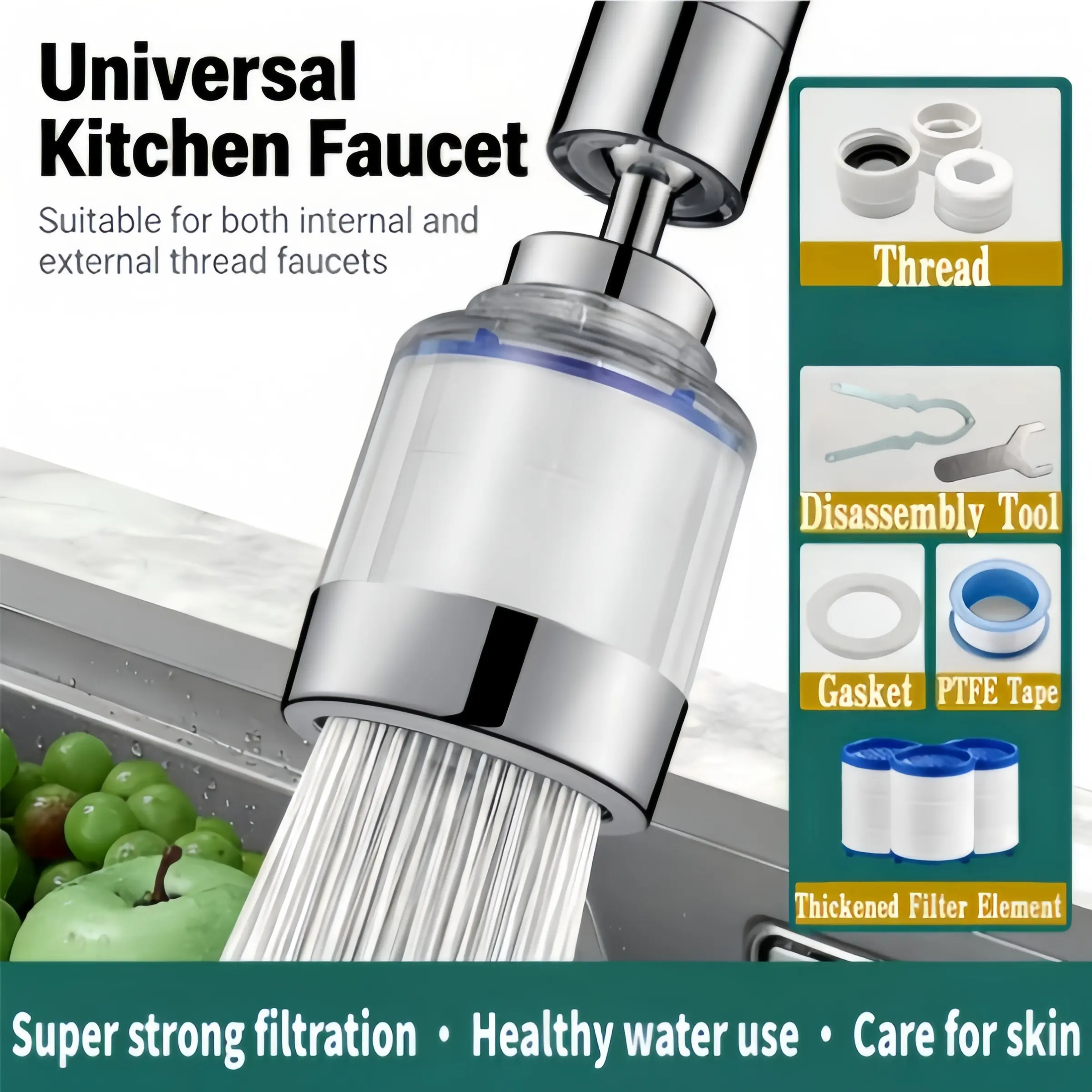 Sink Water Filter Faucet, Universal 360 ° Rotating Bathroom Sink Filter, Kitchen Faucet Water Filter Removes Chlorine Fluoride Heavy Metals Hard Water for Home Bathroom Kitchen,Effectively Remove Rust, Sediment, Small Particles, Etc