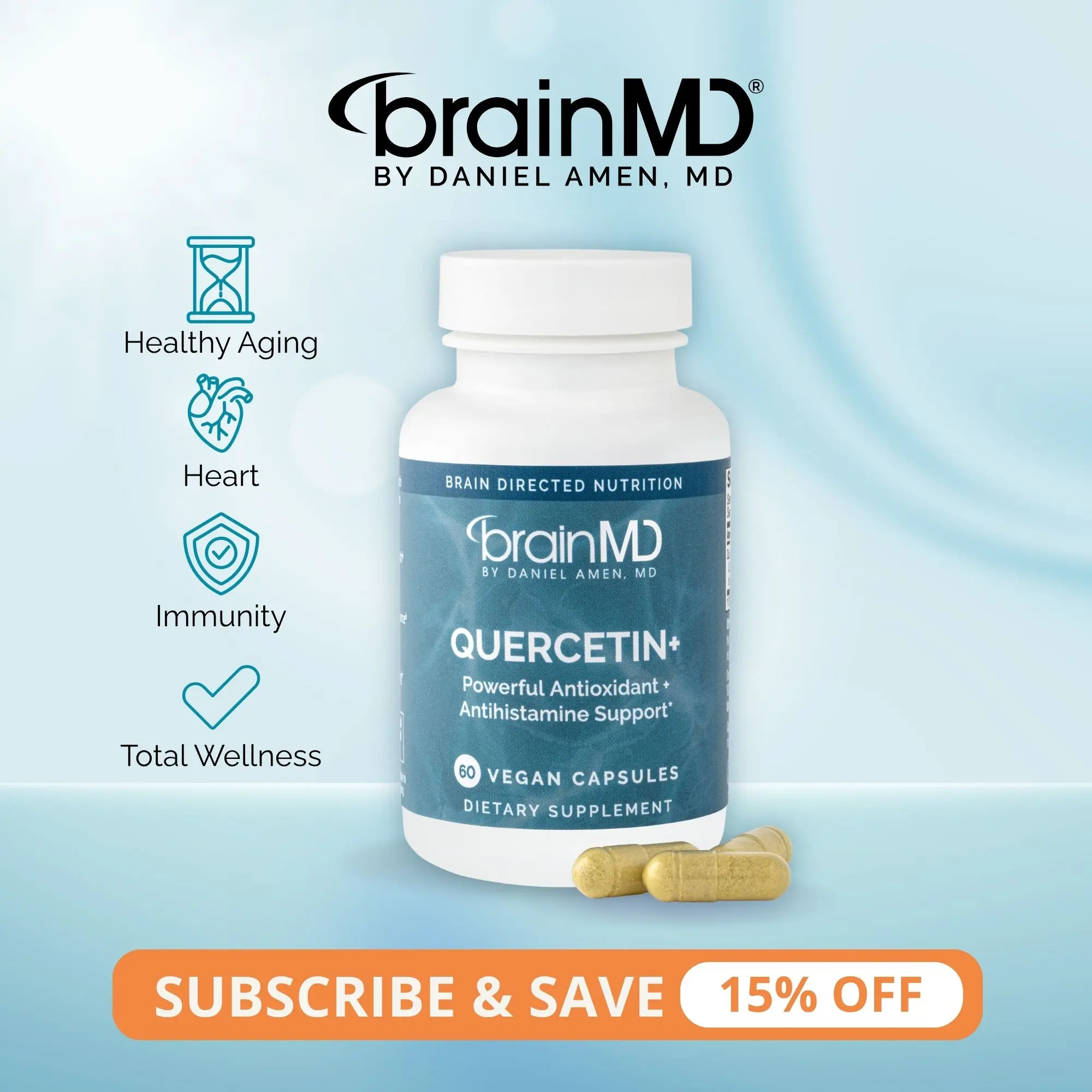Quercetin+ | BrainMD | 60 Capsules | Immune & Antioxidant Support | Heart Health & Healthy Aging | Quercefit Quercetin Phytosome