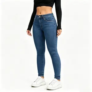 Women's Skinny Deep Blue Jeans, Women High Waist Dark Wash Skinny Jeans Super Stretch Slim Fit High Rise Denim Pants Classic Basic Jeggings Casual Everyday Jeans