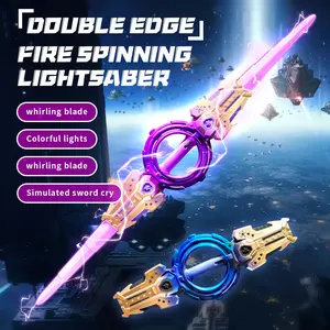 Double-Head Flame Sword Toy, Rotating Blade, Type-C Charging, RGB Colorful Lights, Realistic Sound, Role Play, Party, Holiday Gift
