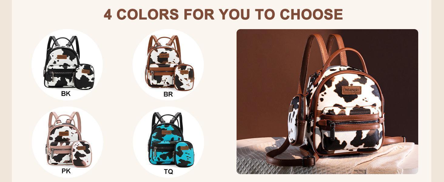 Wrangler Mini Backpack Cow Print and Aztec Back Pack Purse for Women and Girls