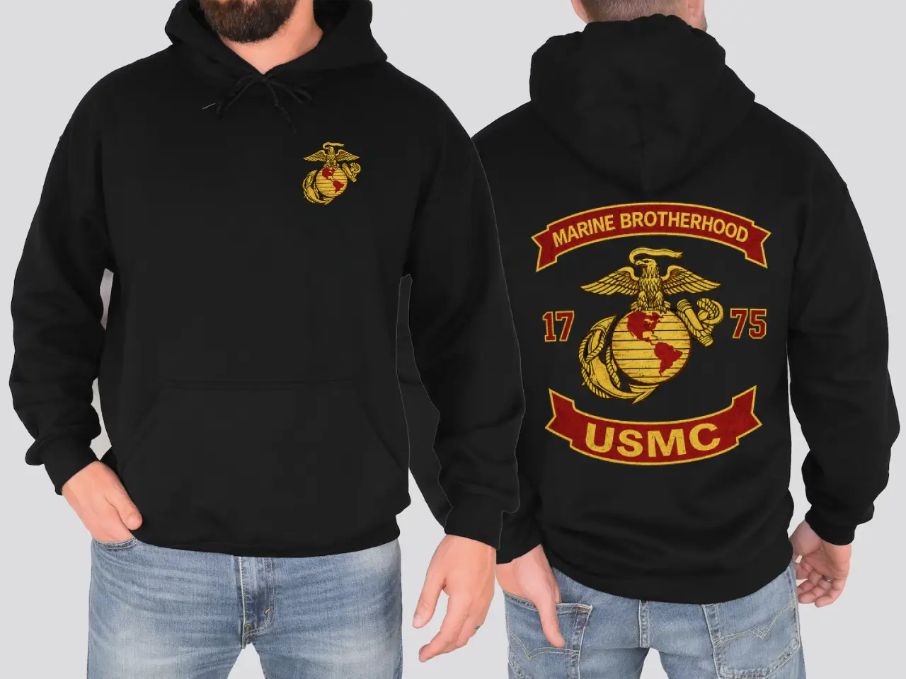 Men's Graphic Apparel - U.S. Marine Corps Hoodie, Patriotic Warrior Pullover, Outdoor Adventure Sweatshirt, Veteran Inspired Unisex Hoodie, Made in USA