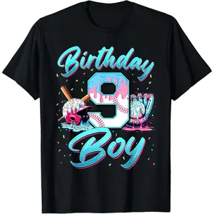 Baseball Drip Birthday Boy Ice Cream Drip 9th Birthday  T-Shirt Graphic tees