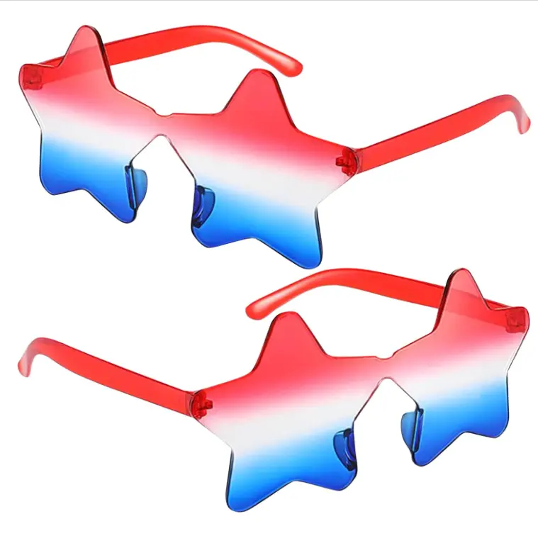 2 Pair Star Sunglasses for Women Men, Patriotic Rimless Star Shaped Sunglasses USA Red White Blue Accessories for Memorial Day 4th of July Beach Pool Birthday Party Favor (Red White Blue)