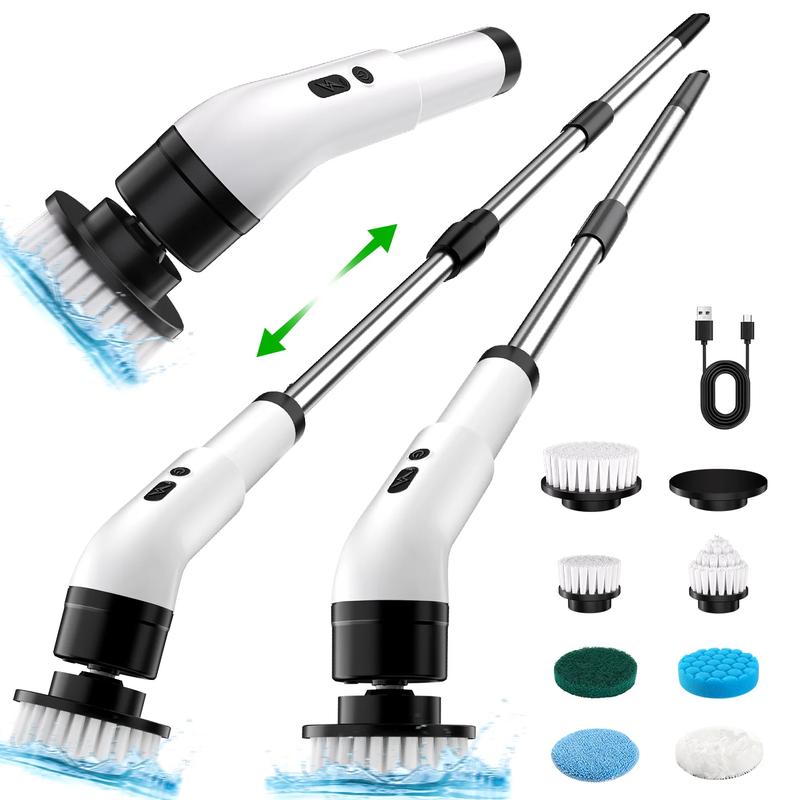 WHATOOK Electric Spin Scrubber Bath Tub Power Scrubber with Long Handle & Replaceable Heads, Cordless Shower Brush for Deep Cleaning, 7/9-in-1 Design, Telescopic Arm, Flexible Length Adjustment Spin Scrubber Kit Scrubberbrush