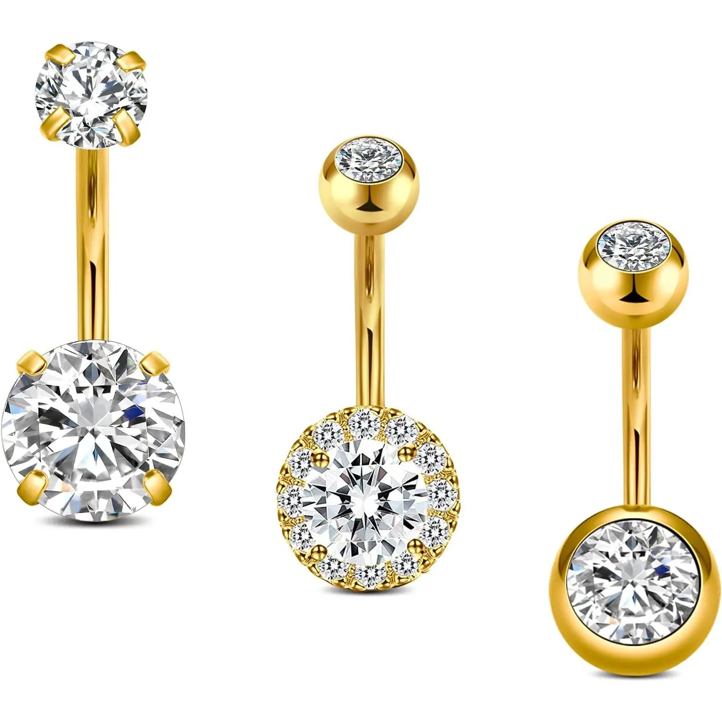 Belly Button Rings 5-Piece Set for Female, 14G Surgical Steel Crystal Cute Piercing Jewelry, Hypoallergenic Body Jewellery with 6mm & 10mm Bars, Chic Body Jewelry