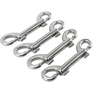 4 Pack 3-1/2 Inch 316 Stainless Steel Double Ended Bolt Snap Hook, Marine Grade Trigger Chain Clips for Scuba Diving