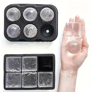 2-Pack Silicone Ice Cube Trays, Clear Sphere & Large Square Ice Molds, Reusable Freezer Safe Ice Maker with Funnel and Ice Tongs, Bar Party Essential Drink Accessories