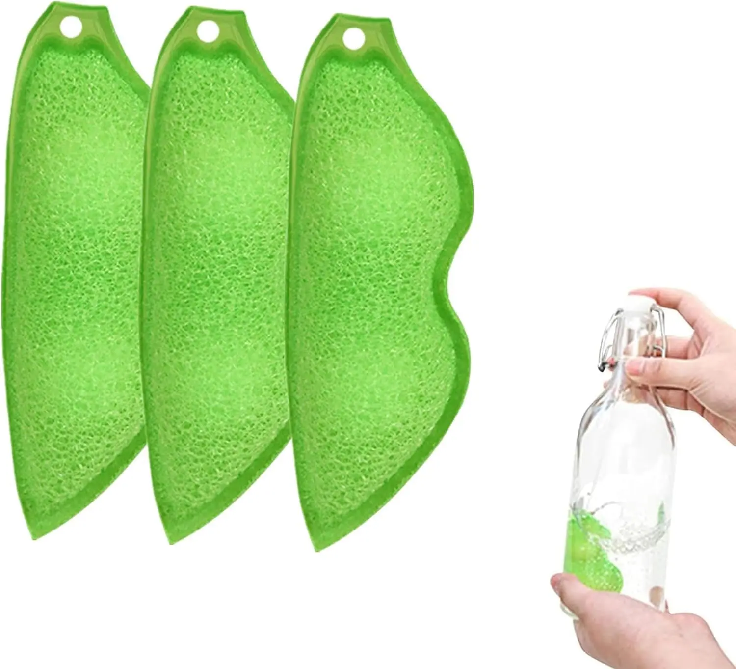 3 Pcs Green Multipurpose Bean Shaped Sponge Set, Heat Resistant Bottle and Internal Cleaning Sponges, Reusable entreprises Bottle Cleaning Tools