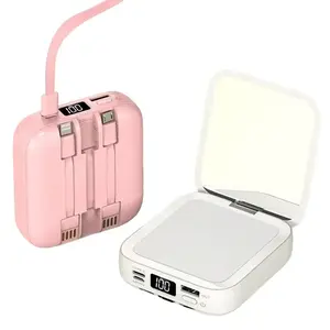 Mini Power Bank 20000mAh With Makeup Mirror Fast Charging Portable Charger Powerbank with Cable Poverbank Mobile Phone Battery Accessories Digital