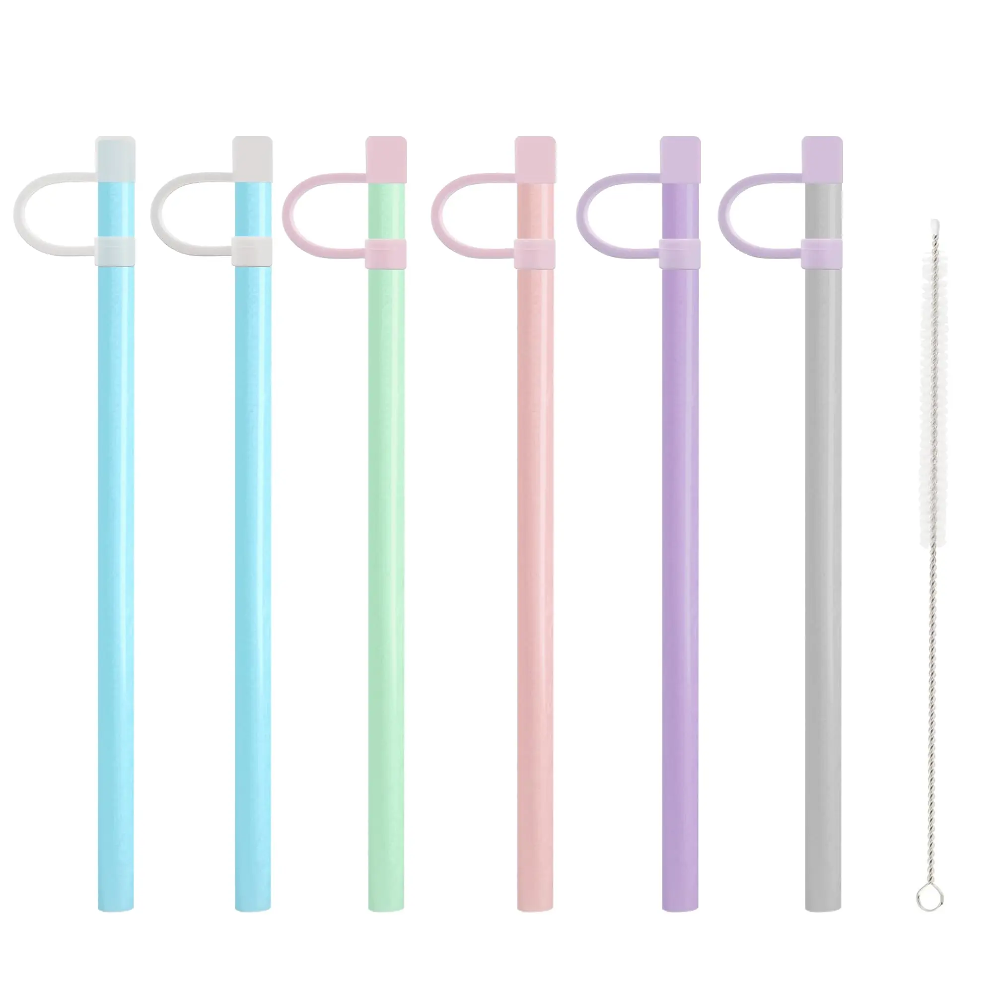 Replacement 12 inch Long Silicone Straw With Straw Cover,Compatible with Stanley 40 oz 30 oz Cup Tumbler, 6 Pack Reusable Straw with Cleaning Brush for Stanley Tumbler Accessories