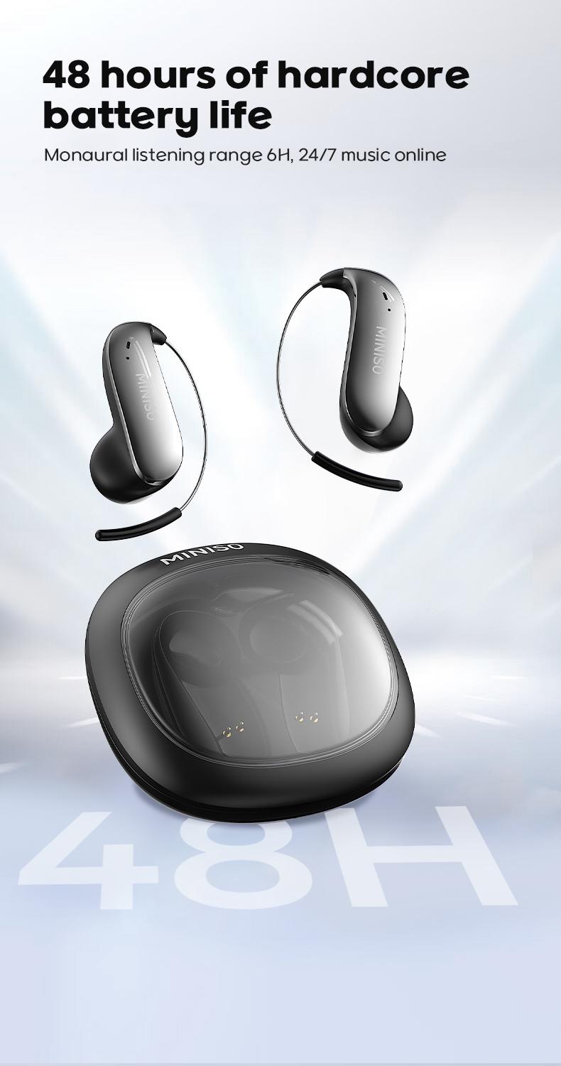 MINISO Wireless EarBuds - Bluetooth Headphones with Zero‑Gravity Titanium Ear‑Hook Design, Noise Isolation, Wireless Earbuds Headset Bluetooth 6.0, IPX5 Waterproof & Sweatproof, Ideal for Travel & Electronic Gifts for Men and Women