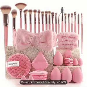 Pink Makeup Brush Set With Beauty Tools 40 Pc