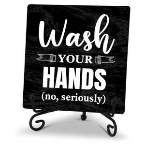 Wash Your Hands Bathroom Signs Decor, Bathroom Home Shelf Counter Decorations Items, Thanksgiving Christmas Birthday Gifts for Women Men Home Restroom Toilet Decor - A05