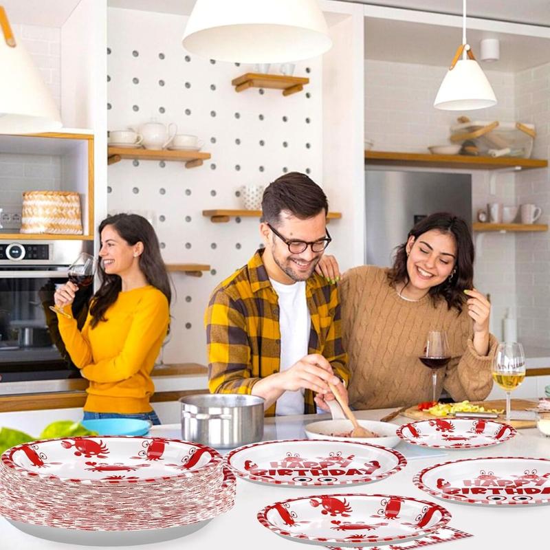 96PCS Crab Birthday Party Decorations Crab Plates and Napkins Disposable Paper Tableware for Baby Shower, Picnic, BBQ, Seafood Boil Birthday Party Supplies, Serves 24