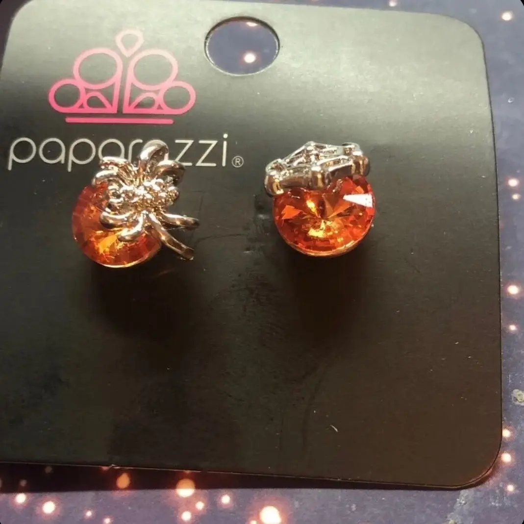 Paparazzi Halloween Spider Web Orange Gem Earrings ~ NWT #300s Female Elegant Metal Coating
