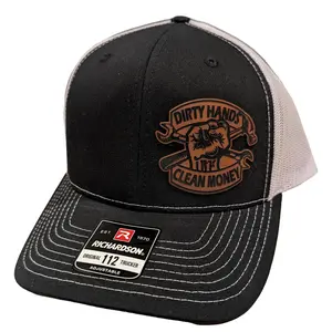 Richardson 112 hat with laser engraved leather patch "Dirty Hands Clean Money "