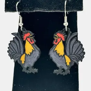 Rooster Earrings with Sterling Silver Hooks