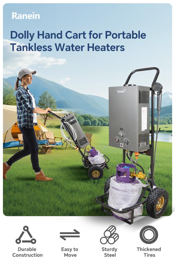 Dolly Hand Cart for Portable Tankless Water Heaters, Mobile Hot Water Washing Station, for Pet Grooming, Horse Stables, Hunting Camp & Camping