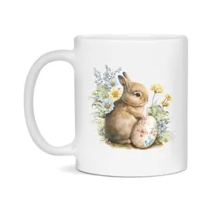 Easter Bunny Coffee Mug, Easter Bunny And Eggs Easter Gift, Cute Bunny Mug, 11Oz Or 15Oz White Ceramic Cup, Double-Sided YJA