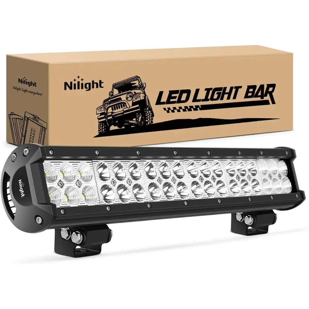 Nilight 60004C-A 17-in LED Light Bar (Offroad Lighting System), 108W Spot-Flood Combo Beam, IP67 Waterproof, Aluminum Build, 10 Cooling Fans, Adjustable Bracket Mount, Wide Illumination for Trucks