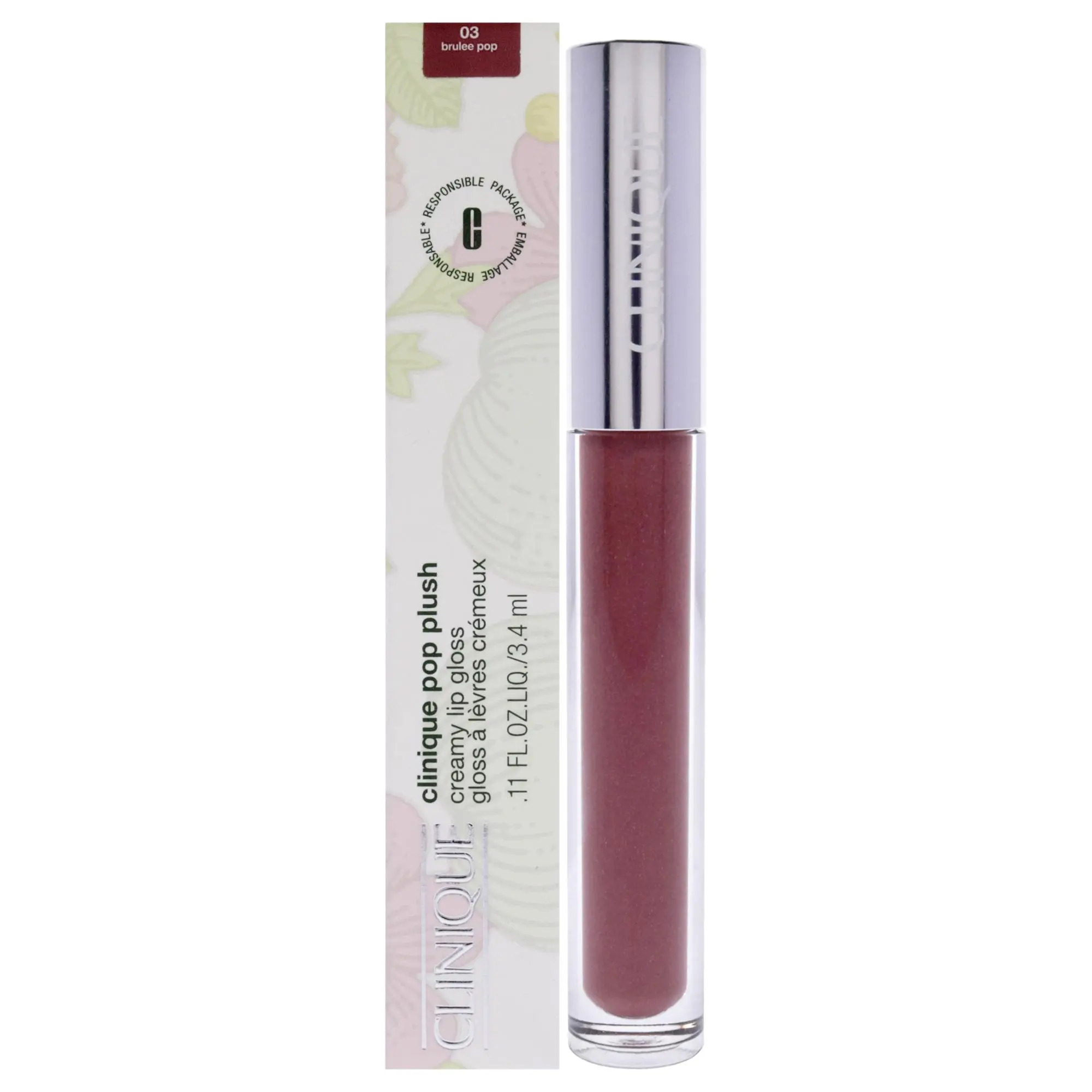 Clinique Women's Pop Plush Creamy Lip Gloss Cosmetic - 03 Brulee Pop, Glossy Makeup Single Item, 0.11 oz
