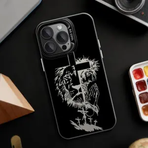 Lion Cross Phone Case - Ultra-thin, shockproof, compatible with iPhone 17/16/15/14/13/12/11/X/XS/XS Max/XR/16 E/7 Pro/8 Pro. Durable PC back cover provides strong protection. A perfect holiday gift for friends, family, and yourself. Silver.