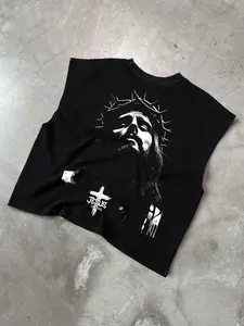 Trendy Dark Religion Sleeveless Vest, Jesus Slogan Print, Slim-Fitting, Versatile for Religious Events and Daily Wear