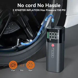 Tire Inflator Portable Air Compressor, Inflation Cordless Air Compressor, Electric Air Pump for Car Tires with，Equipment with LED lights, emergency lights, Can charge digital products quick charge battery  bank portable  jumper Compact