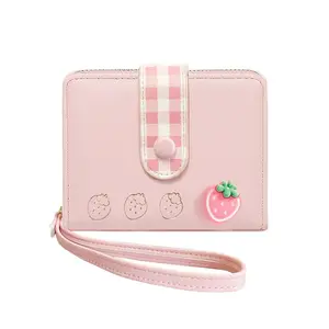 Strawberry Wallet Card Holder Small Cute Preppy Wallet with Zipper Coin Purse Christmas Gift for Women Girls Does not apply