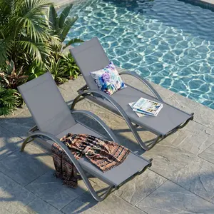 Walsunny  Outdoor Chaise Lounges Chair Aluminum Reclining Patio Lounge Chairs with 5 Adjustable Position Recliner