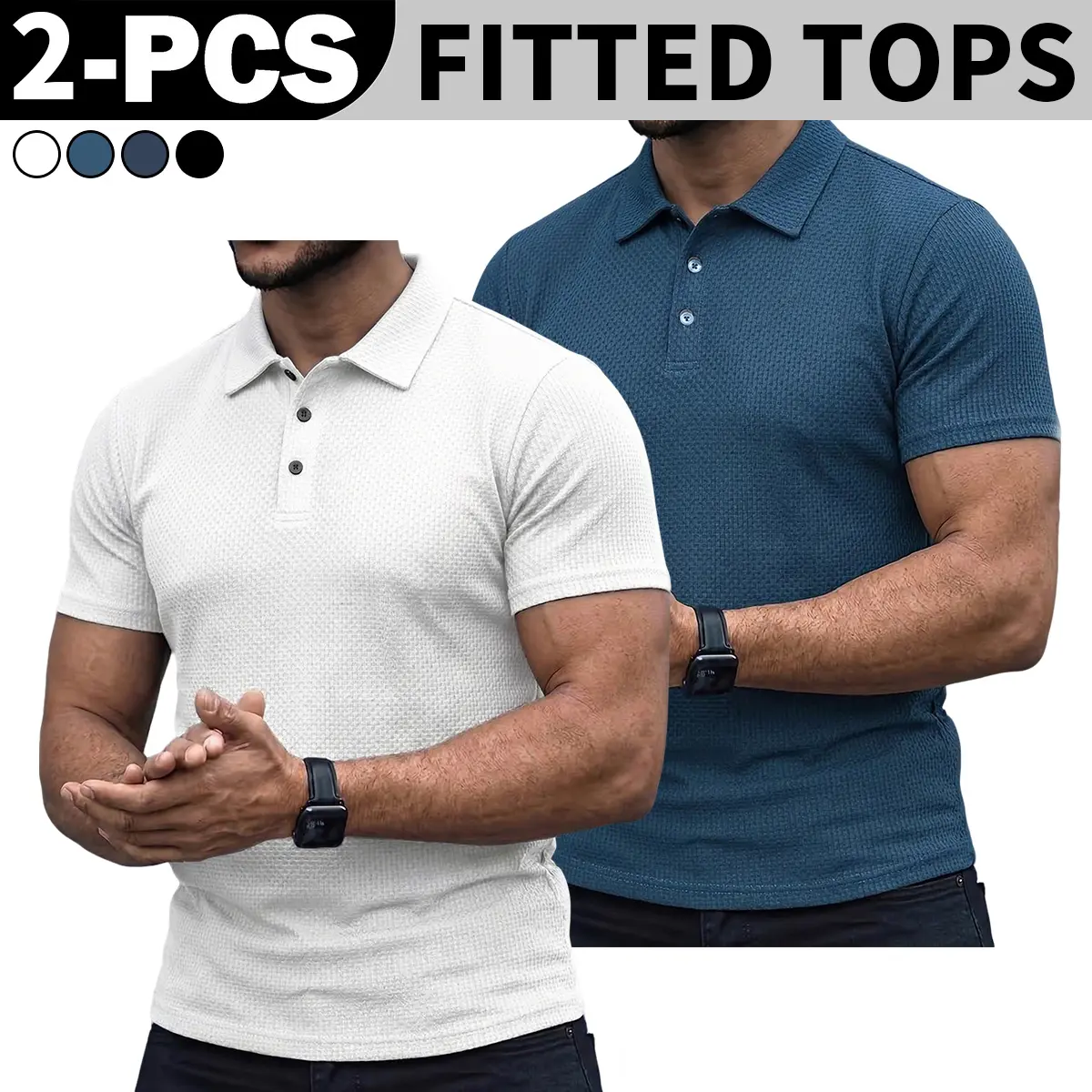 Men's Polo Shirt Quick-Dry Textured Knit - Lightweight Breathable Polyester, Moisture-Wicking Golf & Work Casual Short-Sleeve Summer Shirt, Wrinkle-Resistant, Drip Dry Do Not Iron