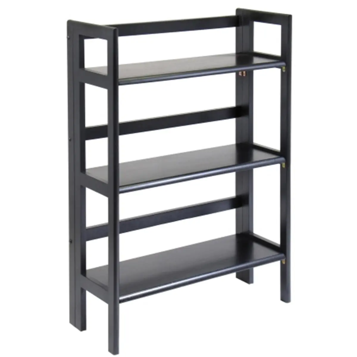 212 MAIN Black 3-Tier Open Ladder Solid Wood Book Shelf - Stackable, Foldable for Office, Commercial Furniture Spaces