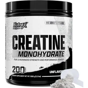 Nutrex Research Micronized Creatine Monohydrate Powder - 200 Servings (1KG) Pure, Unflavored Creatine Monohydrate Supplement for Muscle Gain, Strength and Performance, 5G Per Serv (2.2lbs) Fitness Workout