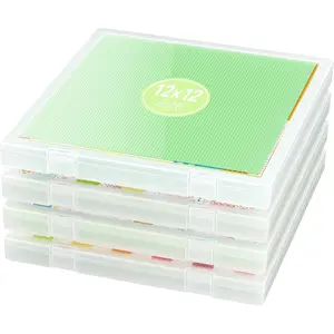 4 Pack 12x12 Scrapbook Paper Storage, Plastic Storage Organizers Craft Storage Box, Art  Puzzle Storage Box, Inner Size 12.2 x 12.2 x 0.85 in