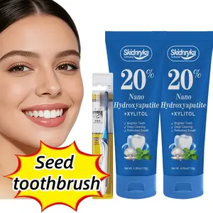 20% Hydroxyapatite Whitening Toothpaste, includes a free toothbrush; portable deep-cleaning whitening formula; gentle care; long-lasting fresh breath; suitable for daily use; sensitive tooth care toothpaste.