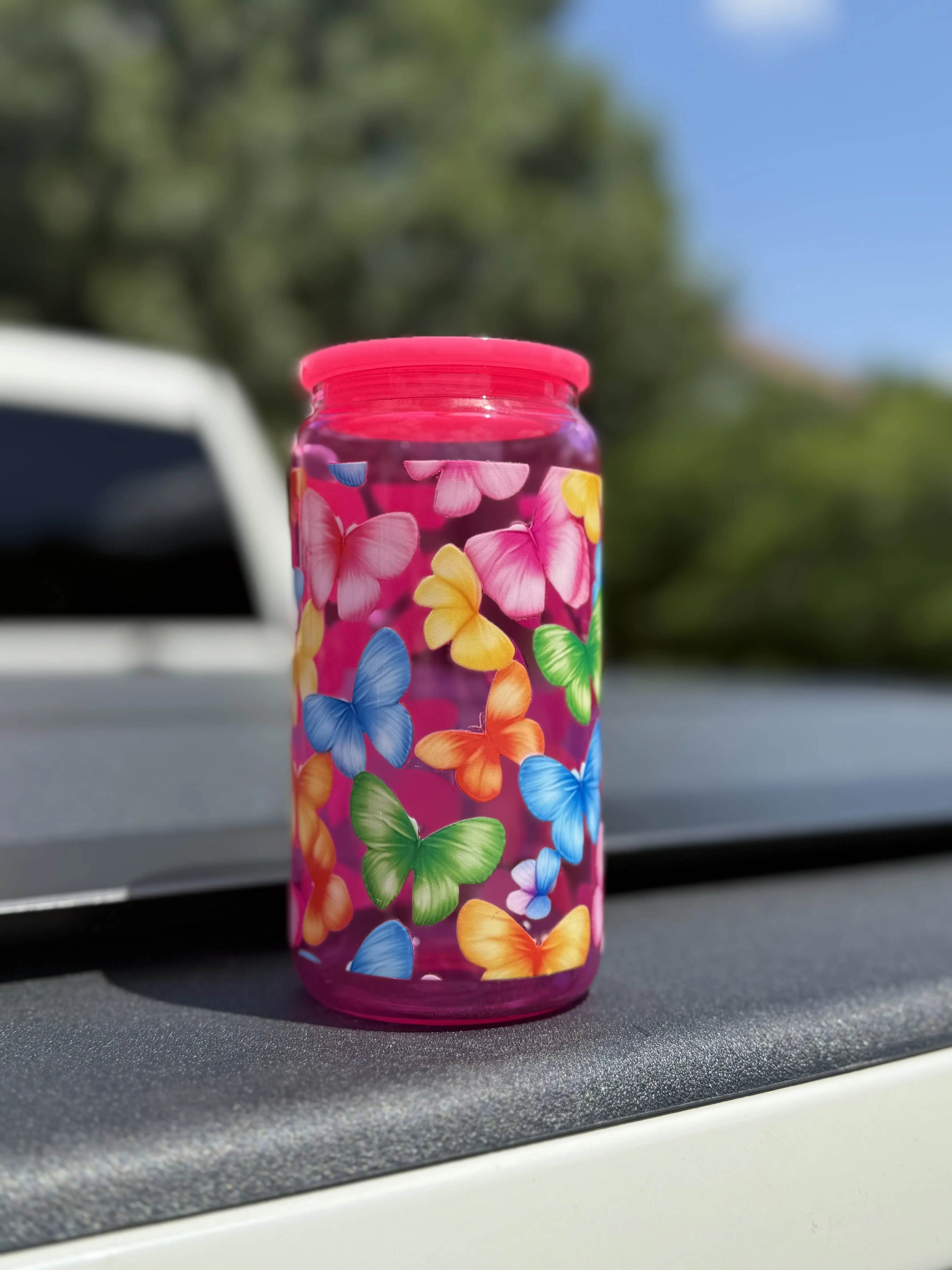 Hot Pink Butterfly Libbey Cup