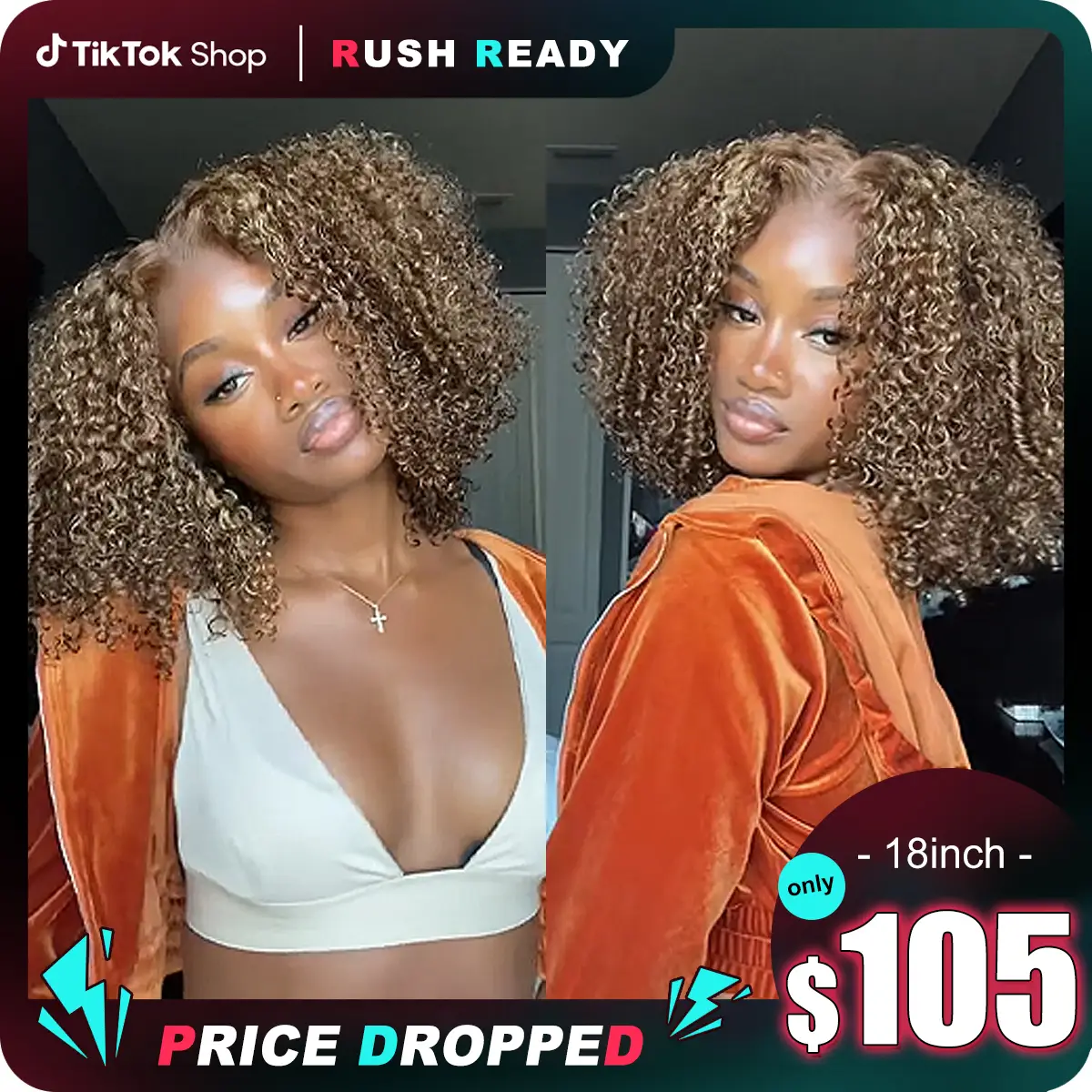 Reshine hair Ombre 4/27 Highlight Kinky Curly Hair Wear Go Glueless Wig Affordable Colored Human Hair Glueless Wigs For Women Brown And Blonde Hair Wi