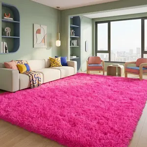 Rugs for Living Room, Hot Pink Shaggy Area Rug, Upgrade Non-Slip Anti-Fade, Soft-Touch Shaggy Floor Carpet For Living Room, Bedroom, Home Decor, Room Decor Fluffy Rug, Floor Covering, Mothers Day Gift