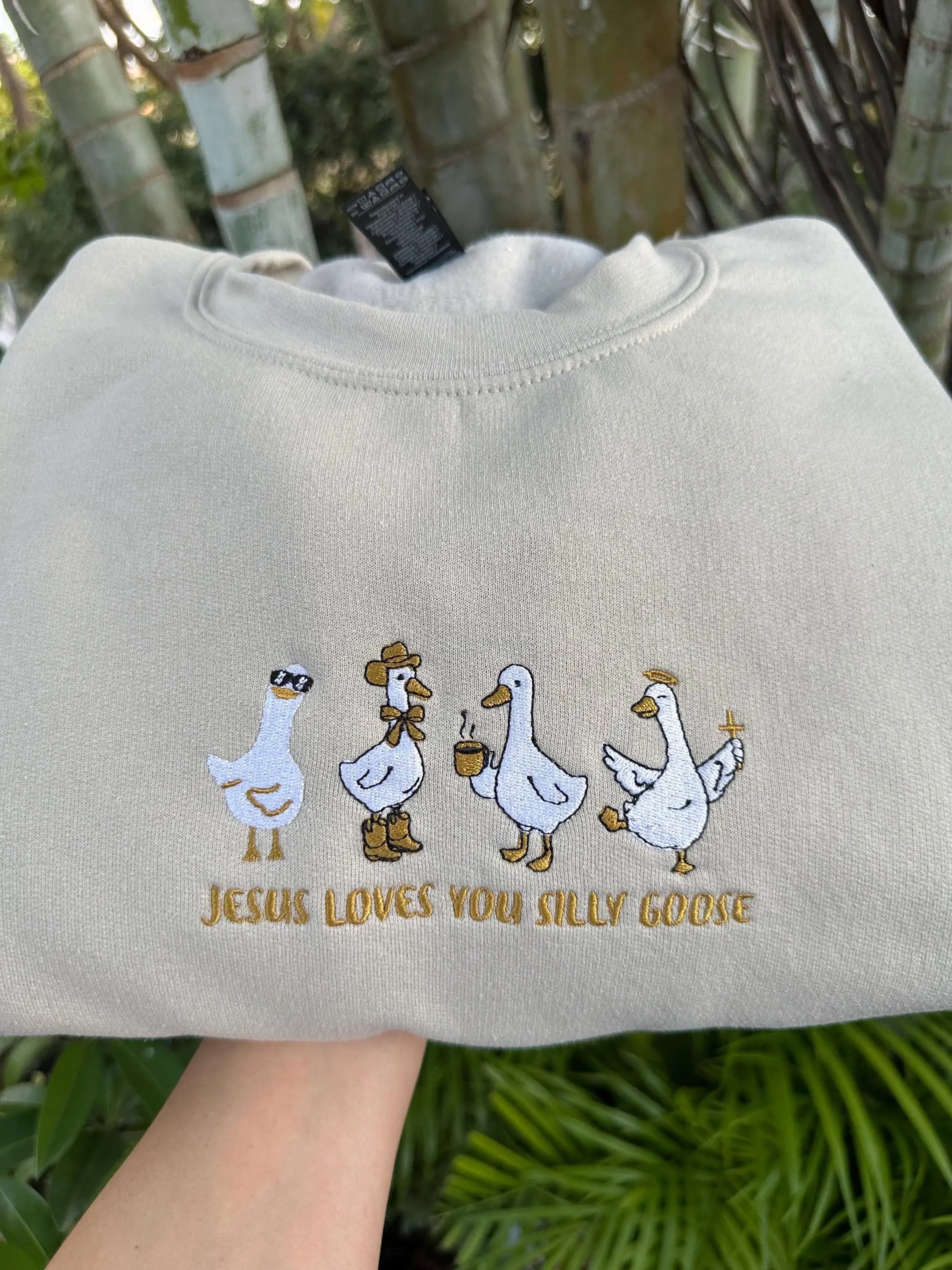 Jesus Loves You Silly Goose Embroidered Christianity Sweatshirt Funny Jesus Gift Apparel