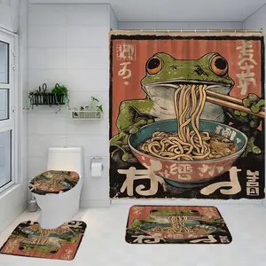 1/4 piece frog noodle design bathroom set, including soft floor mat, toilet seat cushion, shower curtain, creating elegant decoration and home decor. The floor mat has good rebound, water absorption, anti slip, and is the first choice for gift giving