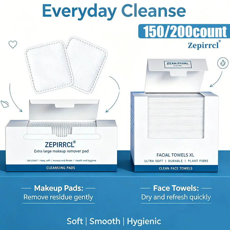 150/200COUNT of disposable square facial cleansing puffs and cleaning pads, enlarged and thickened, soft and skin-friendly, suitable for both dry and wet use, ideal for daily cleaning and skincare, 7*6CM, 100 pieces/b