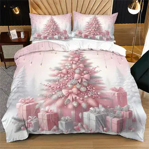 2/3-piece Bedding Set, Decorative Duvet Cover with High-Definition Pink Christmas Tree Pattern, Zipper Closure, Soft & Breathable Fabric, Easy-Care Home Essential, Suitable for Bedroom Decoration & Holiday Gifting