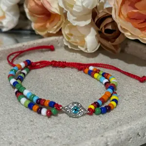Evil Eye Bracelet Adjustable Glass Beads Charm Lucky Protection Bracelet with Colorful Beads and Red String