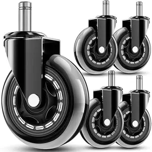 Office Chair Wheels Replacement Rubber Wheels Universal 7.62cm Casters Heavy Duty Noiseless for All Floors